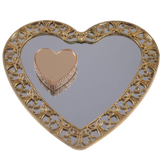 Herz Gold Spiegelglas Verlobungstablett mit Herz Ring Platz ca. 25 cm - MT0055 - Mytortenland